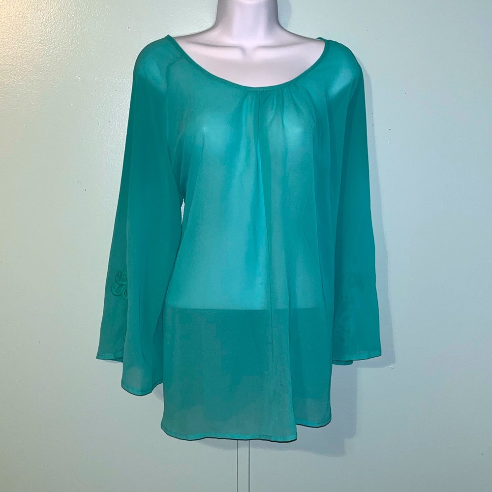 Audrey Ann Blouse Sheer Size 13/14 Teal